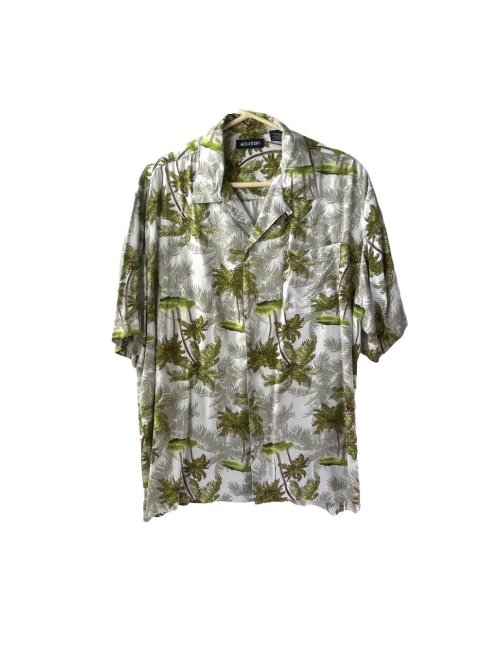 Men's Button-Down Shirt Hawaiian Aloha Style by Puritan Palm Trees Coconuts Lg